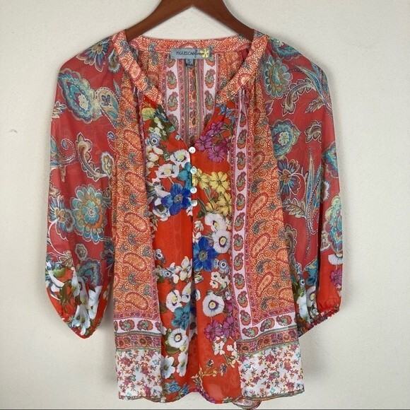 Figueroa&Flower Anthropologie Floral Patterned Tunic Split Neck Size Sm. Womens - Picture 1 of 12